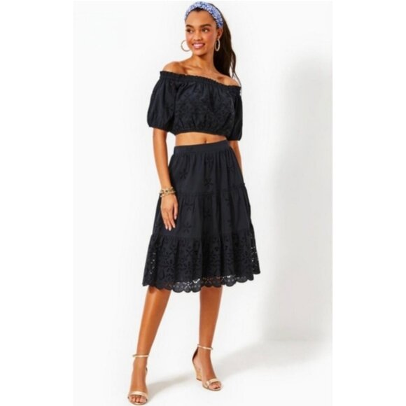 Lilly Pulitzer Penley Onyx Calypso Eyelet Crop Top Large NWT - Picture 1 of 9
